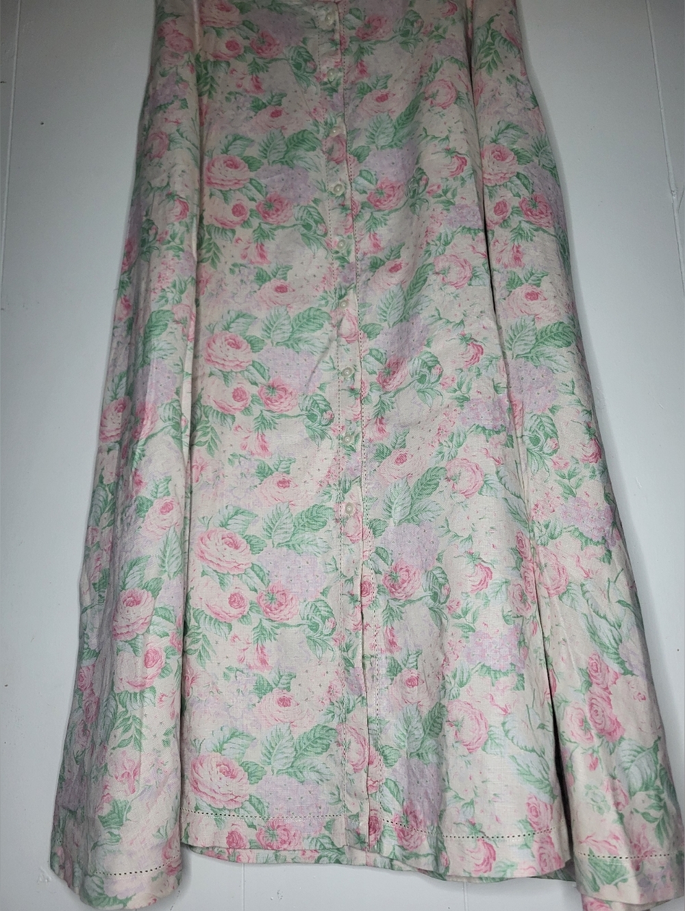 Ralph Lauren Cream Maxi Skirt with Pink Rose and Green Leaf Print - Picture 8 of 8